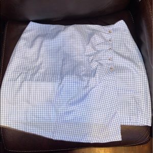Blue and white plaid button skirt